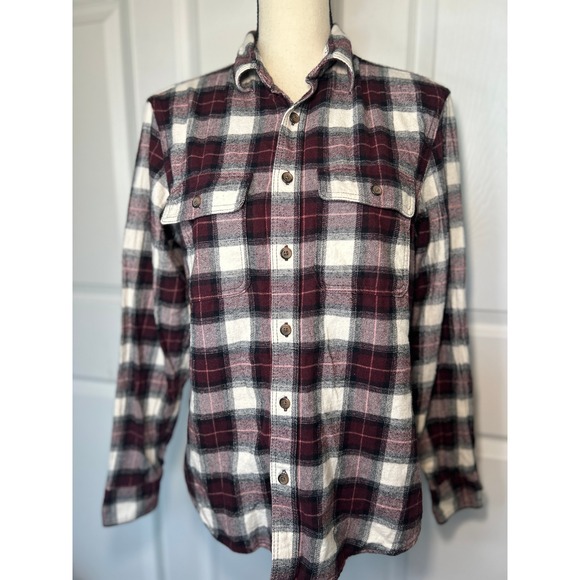 Old Navy Burgundy Plaid Flannel Shirt Regular‎ Fit Double Brushed Cotton Size S